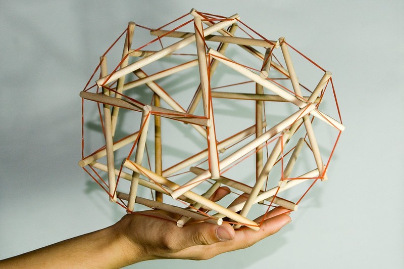 A Tensegrity sphere showing the tension and compression in a model